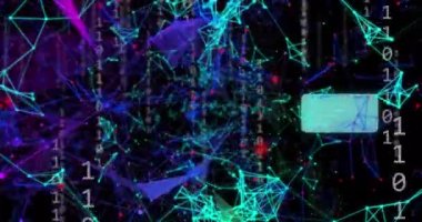 Dijital simgelerin animasyonu, ikili kodlama ve veri işleme. Küresel ağlar, dijital arayüz, veri işleme ve bağlantılar konsepti dijital olarak oluşturuldu.