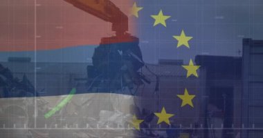 Veri işleme ve çöp dökümü üzerine bayrak ve Hollanda animasyonları. Küresel iş, vatanseverlik ve dijital arayüz kavramı dijital olarak üretilen video.