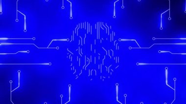 Siyah arkaplan üzerinde mavi ağ ve beynin animasyonu. Küresel bilim ve dijital arayüz kavramı dijital olarak oluşturulmuş video.