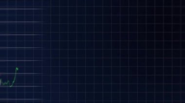 Karanlık arka planda finansal veri işleme sisteminin animasyonu. Küresel iş, finans, hesaplama ve veri işleme kavramı dijital olarak oluşturulmuş video.