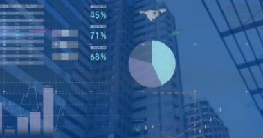 Veri işleme ve şehir haritasının animasyonu. küresel iş, finans ve dijital arayüz kavramı dijital olarak oluşturulmuş video.