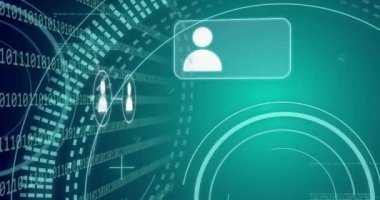 Kapsam taraması, simgeler ve veri işleme animasyonları. Küresel ağlar, dijital arayüz, hesaplama ve veri işleme kavramı dijital olarak oluşturuldu.