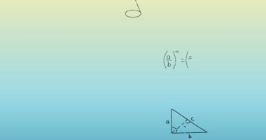 Mavi ve yeşil arka planda matematiksel veri işleme animasyonu. Bilim ve öğrenme kavramı dijital olarak oluşturulmuş video.