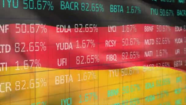 挥动德国国旗上的贸易板的动画 数字生成的全息图 股票市场 自豪和爱国主义概念 — 图库视频影像