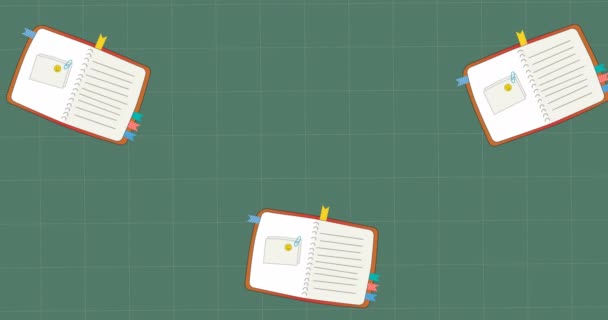 Animasi Ikon Sekolah Dengan Notebook Atas Grid Pada Latar Belakang — Stok Video