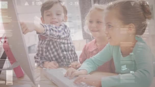 Animação Processamento Dados Sobre Diversas Crianças Idade Escolar Conceito Educação — Vídeo de Stock
