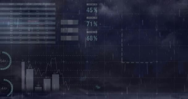 Animatie Van Infographic Interface Regen Onweer Bewolkte Lucht Digitale Composiet — Stockvideo
