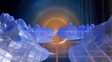 Şebeke ağındaki metaevren yapılarına karşı renkli soyut şekillerin animasyonu. Bilgisayar arayüzü ve iş teknolojisi kavramı