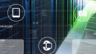 Dijital simgelerin, sunucuların ve veri işlemenin animasyonu. Küresel ağlar, dijital arayüz, veri işleme ve bağlantılar konsepti dijital olarak oluşturuldu.