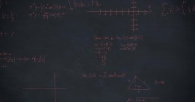 Gri arkaplanda matematiksel veri işleme animasyonu. Bilim, öğrenme ve veri işleme kavramı dijital olarak oluşturulmuş video.