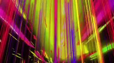 Çok renkli neon çizgilerin ışık yollarının üzerinde kusursuz bir döngü halinde hareket etmesi. Soyut, renkli ve hareketli dijital video konsepti.