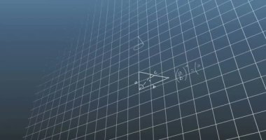 Gri arkaplanda matematiksel veri işleme animasyonu. Bilim, öğrenme ve veri işleme kavramı dijital olarak oluşturulmuş video.