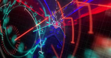 Kapsam taraması, simgeler ve veri işleme animasyonları. Küresel ağlar, dijital arayüz, hesaplama ve veri işleme kavramı dijital olarak oluşturuldu.