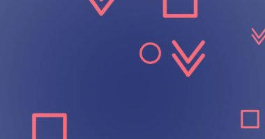 Mavi arka plana düşen soyut pembe şekillerin animasyonu. Bilgisayar arayüzü ve iş teknolojisi kavramı