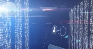 Dijital simgelerin ve veri işlemenin animasyonu. Küresel ağlar, dijital arayüz, veri işleme ve bağlantılar konsepti dijital olarak oluşturuldu.