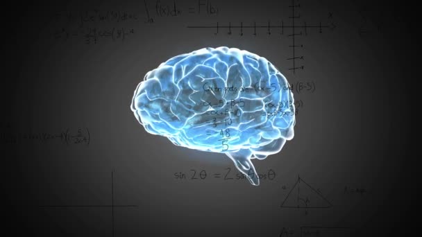Animace Lidského Mozku Přes Matematické Rovnice Diagram Abstraktním Pozadí Digitálně — Stock video