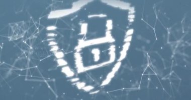 Dijital çevrimiçi güvenlik simgesi ile bağlantı ağlarının animasyonu. Küresel ağlar, işletmeler, finansmanlar, hesaplama ve veri işleme kavramı dijital olarak oluşturuldu.