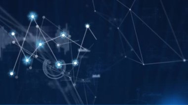 Matematiksel denklemlere karşı grafik ve ses dalgası simgeleriyle bağlantılı noktaların animasyonu. Dijital olarak üretilmiş, hologram, iletişim, rapor, iş, hesaplama ve teknoloji kavramı.