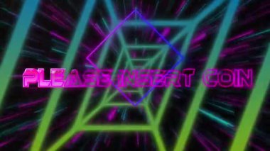 Lütfen neon tünelin üzerine dikişsiz desen ve ışık yollarıyla bozuk para metni pankartı takın. Video oyunu arayüzü teknolojisi kavramı