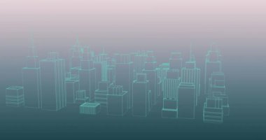 Mavi arka planda dönen 3D şehir manzarasının animasyonu. Mimari ve geliştirme konsepti dijital olarak oluşturulmuş video.