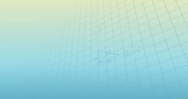 Mavi arkaplan üzerinde matematiksel veri işleme animasyonu. Küresel bilim, bilgisayar ve veri işleme kavramı dijital olarak oluşturulmuş video.