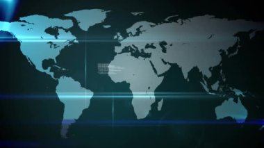 Dünyanın animasyonu, bağlantıları ve veri işlemesi olan dünya haritası. Küresel ağlar, işletmeler, finansmanlar, hesaplama ve veri işleme kavramı dijital olarak oluşturuldu.