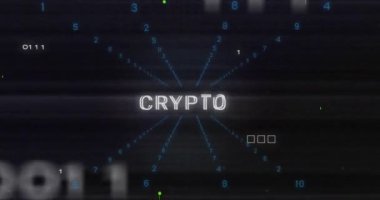 Siyah arkaplana karşı değişen numaralar ve devre kartı desenli şifreli metin animasyonu. Dijital olarak üretilmiş, hologram, büyüme, para birimi, kodlama, makine öğrenme ve teknoloji kavramı.