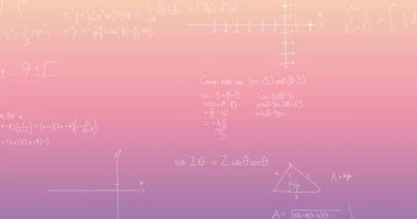 Pembe arka planda matematiksel veri işleme animasyonu. Bilim ve öğrenme kavramı dijital olarak oluşturulmuş video.