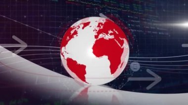 Oklar, ağlar, veri işleme ve küreyle ilgili animasyonlar. Küresel iş, finans, hesaplama ve veri işleme kavramı dijital olarak oluşturulmuş video.