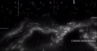 İkili kodlama ve veri işleme animasyonu. Küresel ağlar, dijital arayüz, veri işleme ve bağlantılar konsepti dijital olarak oluşturuldu.