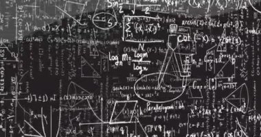 Matematiksel formüllerin ve veri işlemenin animasyonu. Küresel bilim, bilgisayar ve veri işleme kavramı dijital olarak oluşturulmuş video.