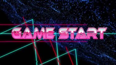 Oyunun animasyonu, metin afişini, ışık izlerini ve siyah arkaplanda mor dijital dalgayı başlatır. Video oyunu arayüzü teknolojisi kavramı