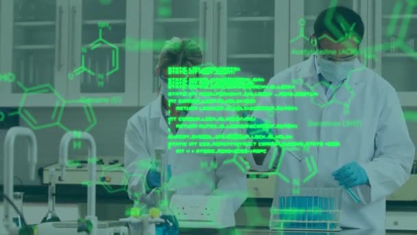 激励在实验室工作的男女科学家进行医学数据处理 医学研究和科学技术概念 — 图库视频影像