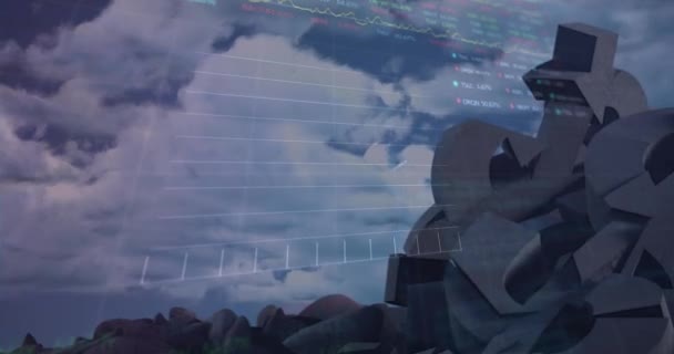 Animace Zpracování Dat Přes Zlomené Symboly Dolaru Globální Koncepce Podnikatelského — Stock video