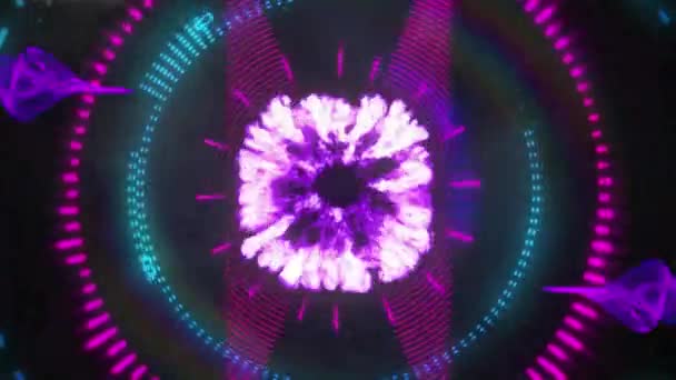 Animatie Van Rookpatroon Verlichte Cirkelvormige Patronen Tegen Zwarte Achtergrond Digitaal — Stockvideo