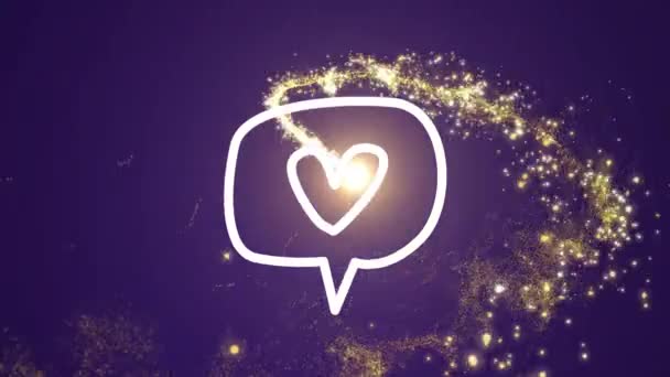 Animación Corazón Signo Victoria Sobre Estrella Fugaz Sobre Fondo Púrpura — Vídeos de Stock