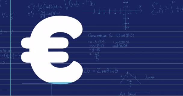 Animatie Van Het Eurosymbool Gegevensverwerking Blauwe Achtergrond Global Business Digitale — Stockvideo
