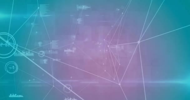 ピンクと緑の背景に対する接続とデータ処理のネットワークのアニメーション グローバルネットワークとビジネステクノロジーのコンセプト — ストック動画