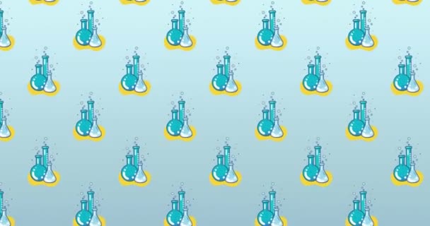 Animace Ikon Chemických Kádinek Modrém Pozadí Věda Učení Koncepce Digitálně — Stock video