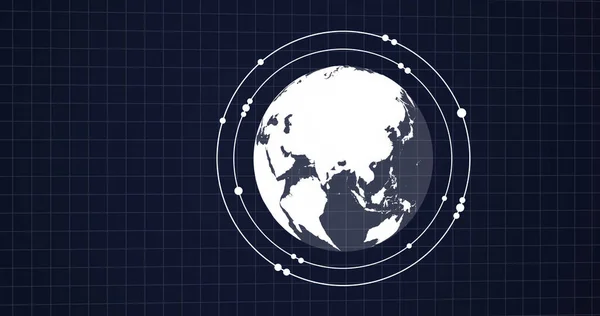 Skład Globu Nad Siatką Czarnym Tle Globalne Połączenia Koncepcja Sieci — Zdjęcie stockowe