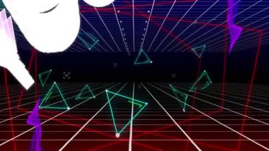 Arıza efektinin sizin üzerinizdeki animasyonu mor arkaplana karşı ızgara ağı üzerinden metin pankartı kazandı. Video oyunu arayüzü teknolojisi kavramı