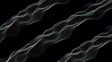 Siyah arkaplanda hareket eden beyaz lekelerin canlandırması. Küresel bilim ve dijital arayüz kavramı dijital olarak oluşturulmuş video.