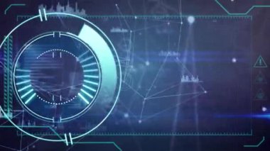Şebekedeki bağlantı ve veri işleme alanlarının taranması. Küresel iş, finans, hesaplama ve veri işleme kavramı dijital olarak oluşturulmuş video.