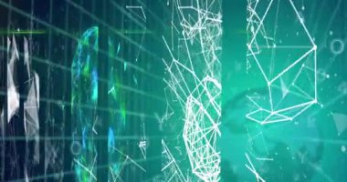 Simgeler, bağlantılar ve veri işleme ile dünyanın animasyonu. Küresel ağlar, dijital arayüz, veri işleme ve bağlantılar konsepti dijital olarak oluşturuldu.