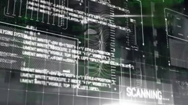 Animation of data processing over screens. Global computing, digital interface and data processing concept digitally generated video.