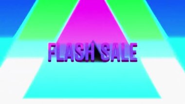 Üçgen ve neon tünelin üzerinde flash satış metni animasyonu. Perakende, satış ve iletişim konsepti dijital olarak oluşturulmuş video.