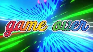 Çoklu renkli arkaplan üzerindeki metin üzerinden oyunun canlandırması. Genel video oyunu, dijital arayüz ve bağlantılar konsepti dijital olarak oluşturuldu.