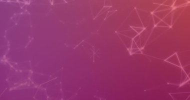Soyut şekillerin kusursuz şablonlar ve mor arkaplandaki bağlantı ağının animasyonu. Küresel ağ ve iş teknolojisi kavramı
