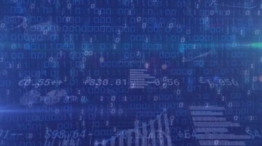 Borsa ve ikili kodlama üzerinde veri işleme animasyonu. Küresel iş, finans ve dijital arayüz kavramı dijital olarak oluşturulmuş video.