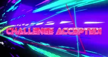 Çok renkli arkaplanda meydan okumanın animasyonu kabul edilmiş metin. Genel video oyunu, dijital arayüz ve bağlantılar konsepti dijital olarak oluşturuldu.